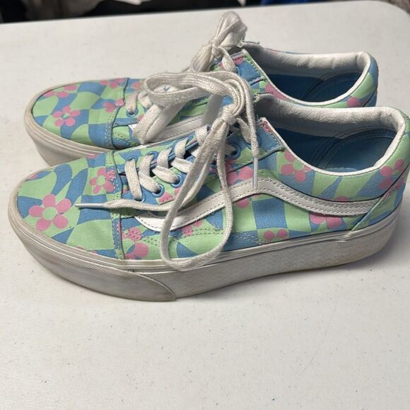 Vans Old Skool Stacked Platform Lace Up Checked Flower Retro Sneakers Pastel - Picture 3 of 7